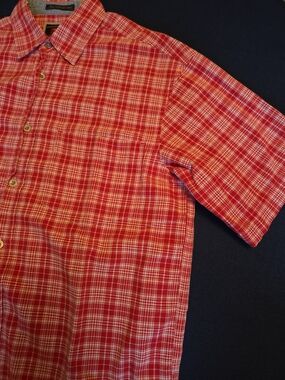Wrangler Hero Red Plaid Short Sleeve Button Front Shirt Mens Large Cotton